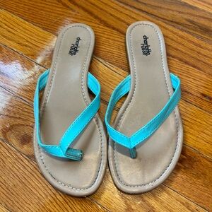 Charlotte Russe Blue and Tan Sandals Minimalist Flip-Flop Style
